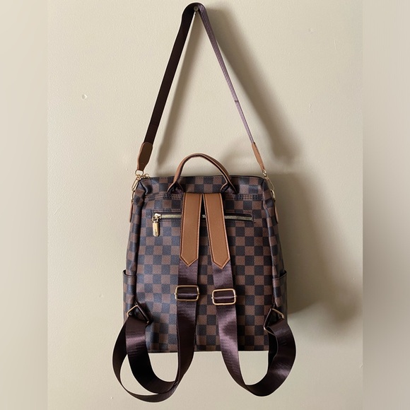 New Brown Faux Pebbled Leather Backpack - Picture 2 of 9